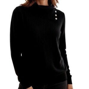 Charter Club Black Cashmere Sweater‎ Classic Chic Asymmetrical Button Neck M